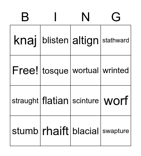Step 12 - Nonsense Words Bingo Card