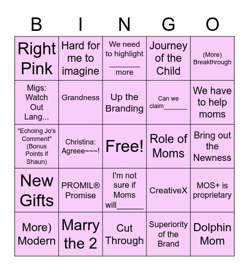Nurture Bingo Card