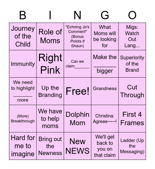 Nurture Bingo Card