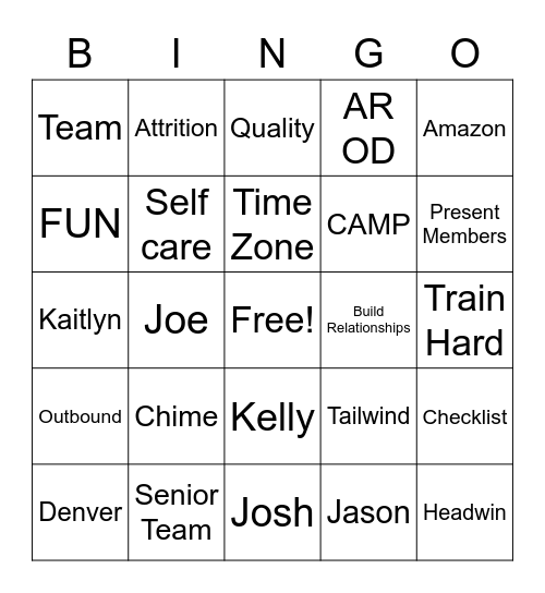 AR OD TEAM TRAINING EVENT Bingo Card