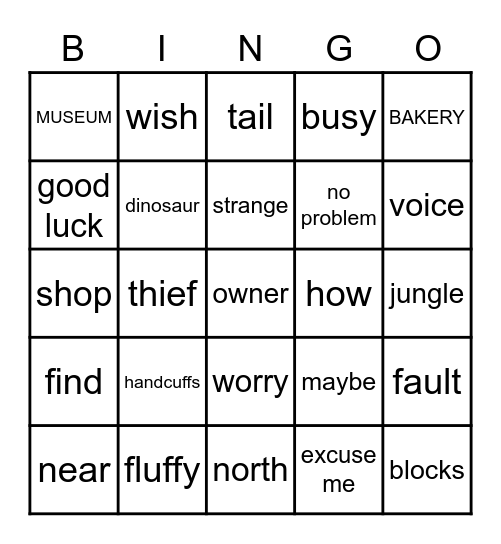 Animal Police Vocabulary Bingo Card