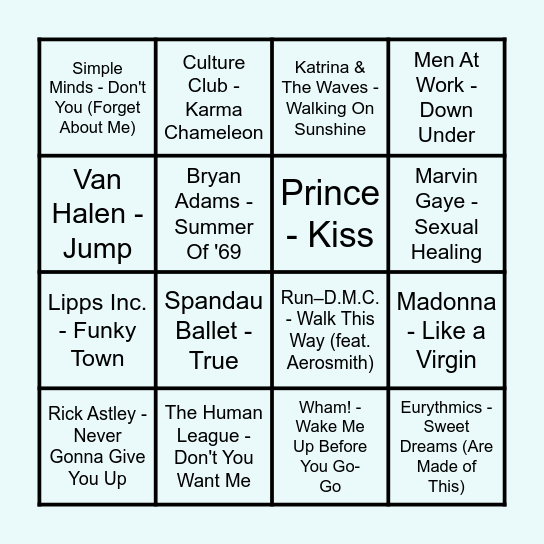 Prince Music Bingo 80's Round Bingo Card