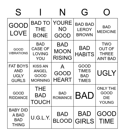 632 THE GOOD, THE BAD & THE UGLY Bingo Card