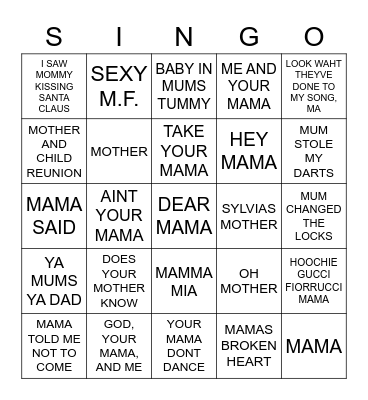 633 MOTHERS, MUMS & MAMMAS Bingo Card