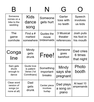 Wedding Bingo Card