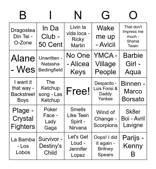 1 seconde bingo Card
