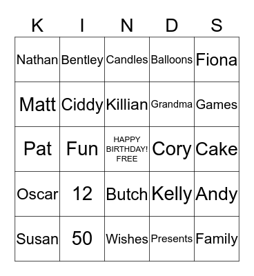 HAPPY BIRTHDAY KILLIAN AND SUSAN Bingo Card