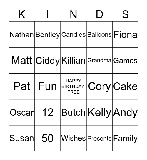 HAPPY BIRTHDAY KILLIAN AND SUSAN Bingo Card