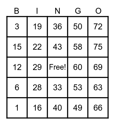 11617898 Bingo Card