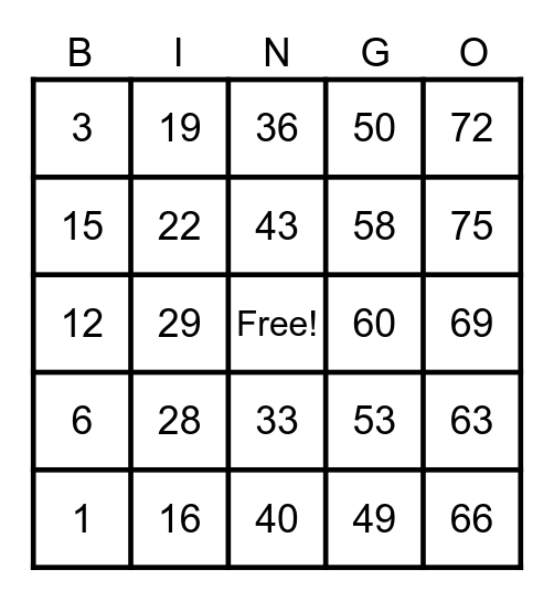 11617898 Bingo Card