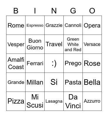 Italy Bingo Card