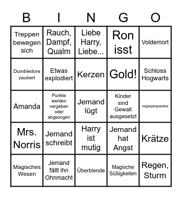 Harry Potter und der Stein der Weisen Bingo Card