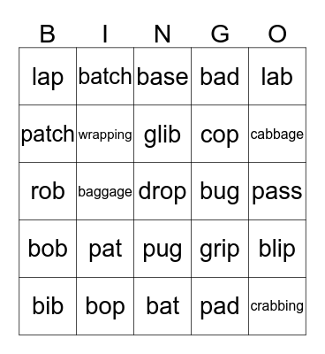 "B" Bingo Card