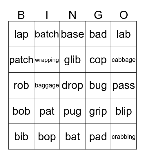 "B" Bingo Card