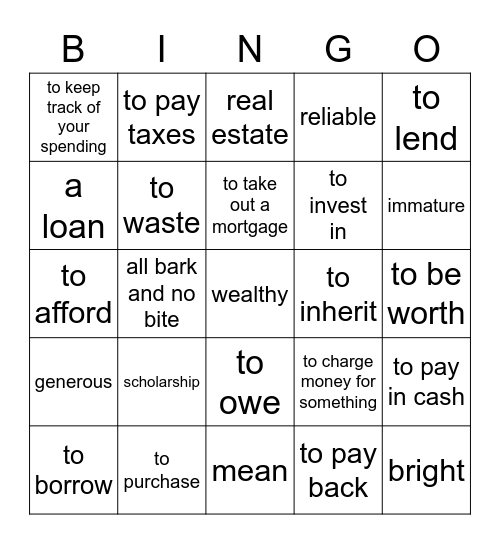 Choose a word/phrase and explain it to your partners. Let them guess it. Bingo Card