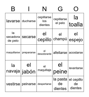 La rutina diaria Bingo Card