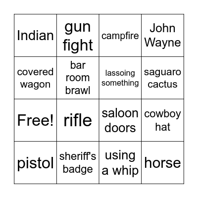 Cowboy Bingo Card