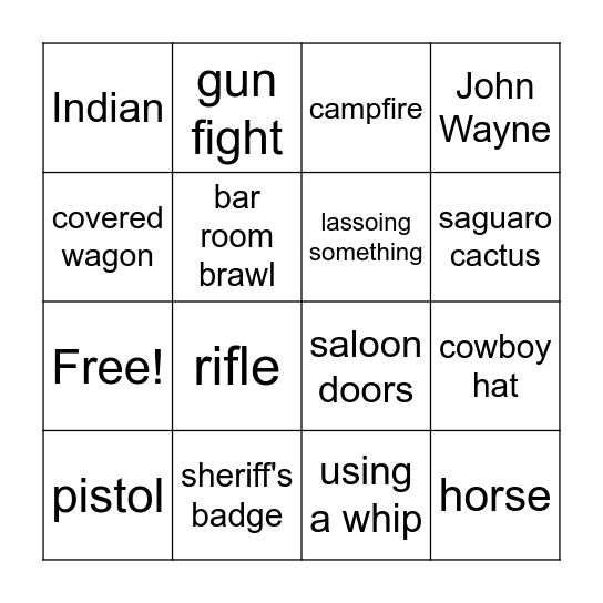 Cowboy Bingo Card