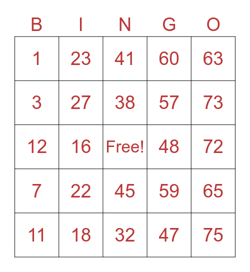 Untitled Bingo Card