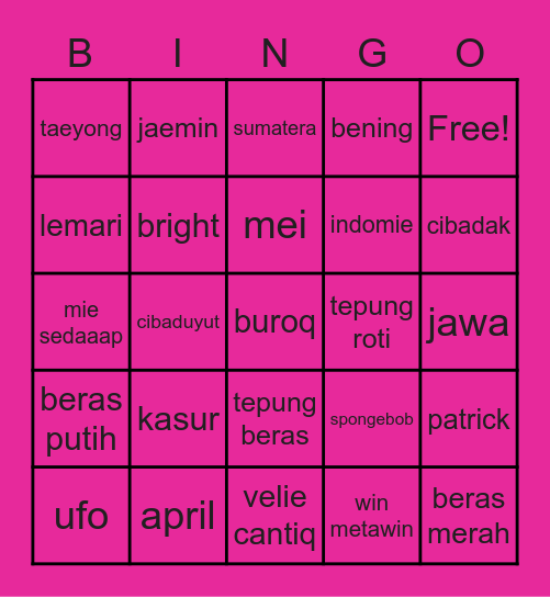 BINGO WITH FABYAN Bingo Card