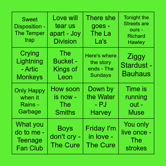 Rockin' in the Rain Bingo Card