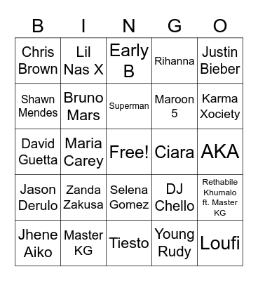 Musical Bingo Card