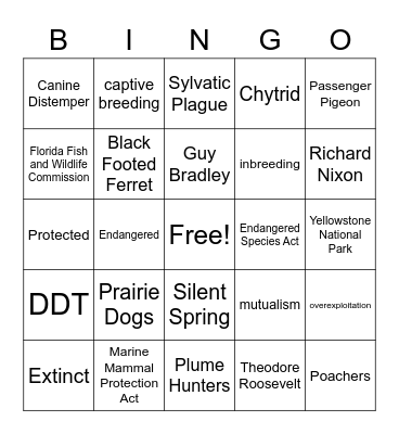 Endangered Species Bingo Card