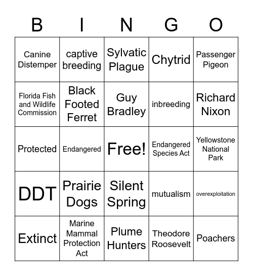 Endangered Species Bingo Card