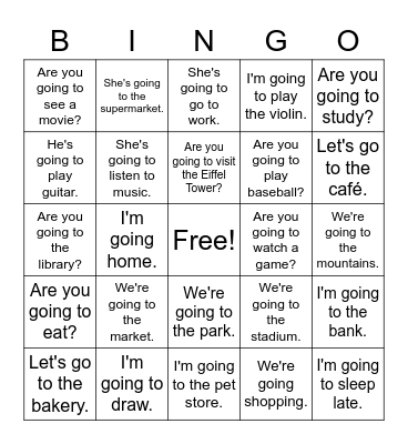 le verbe ALLER Bingo Card