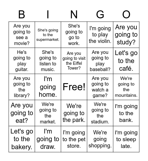 le verbe ALLER Bingo Card