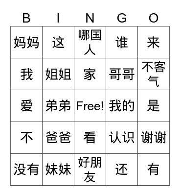 family Bingo Card