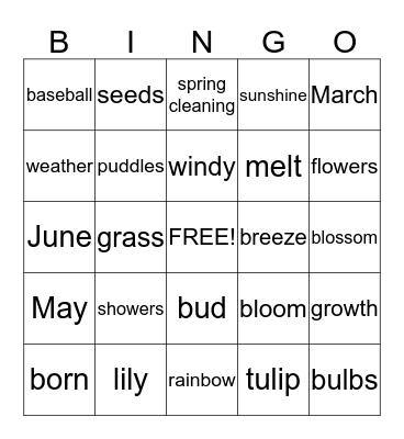 Jump into Spring Bingo Card