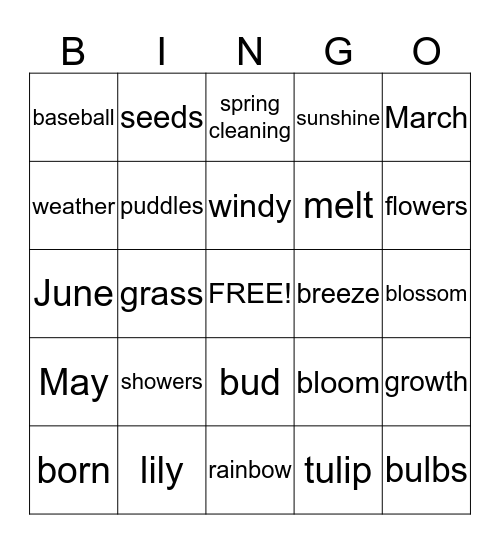 Jump into Spring Bingo Card