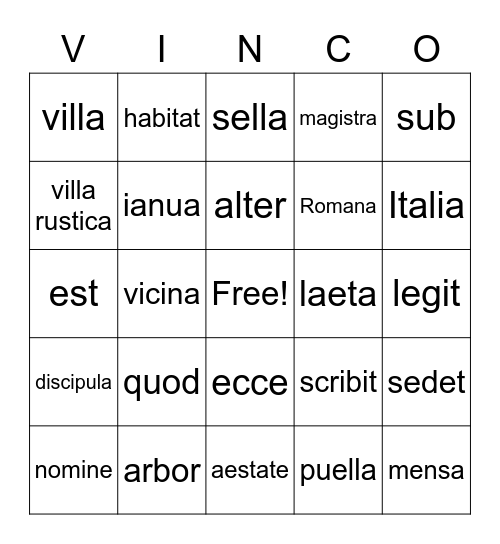 Ecce Romani I Bingo Card