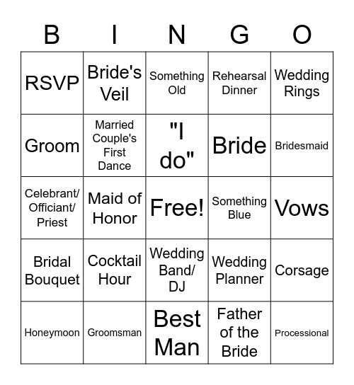 Abigail's Wedding Bingo Card