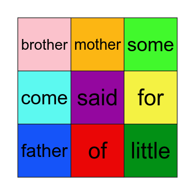 K Sight Words Bingo Card