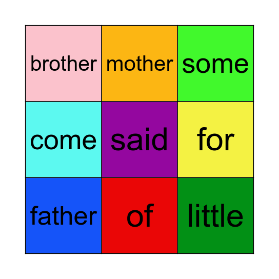 K Sight Words Bingo Card