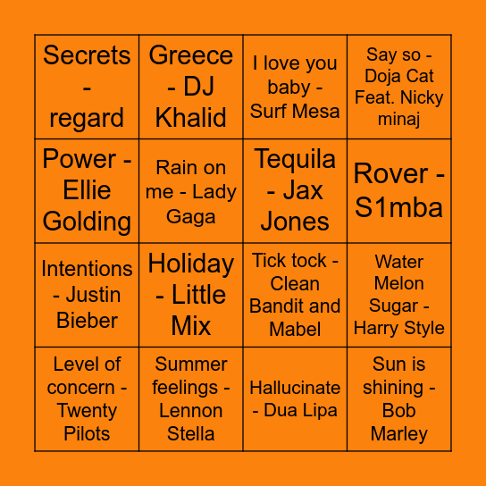 Party on the beach Bingo Card