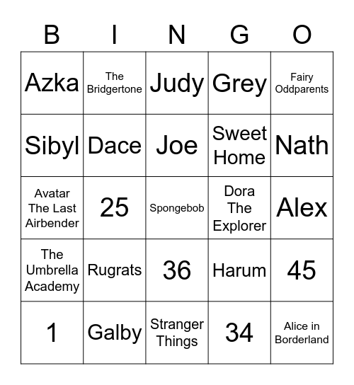 Natasya's Bingo Card