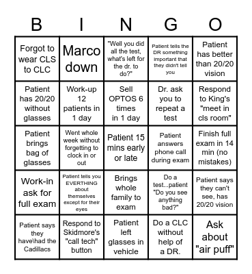 KING'S EYECARE BINGO (Tech) Bingo Card