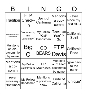 Ex Comm Speech Bingo Card