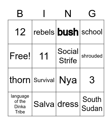 A Long Walk to Water - Ch.1 & 2   BINGO Card