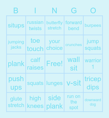 Fitness bingo :) Bingo Card