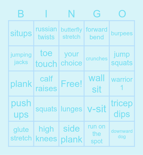 Fitness bingo :) Bingo Card