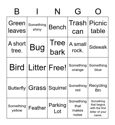 Park Bingo Card