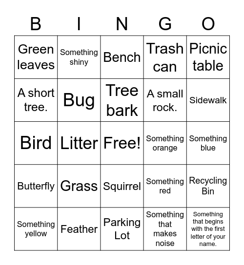 Park Bingo Card