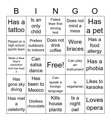 Check-In Bingo Card