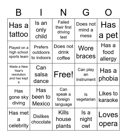 Check-In Bingo Card
