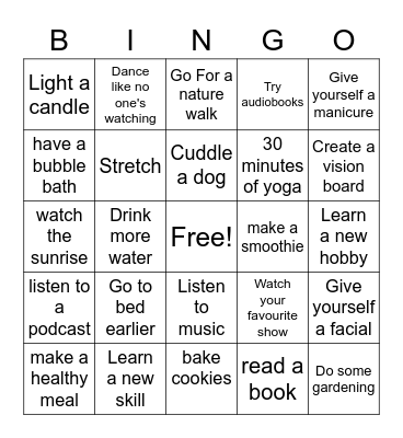 Self-Care BINGO Card