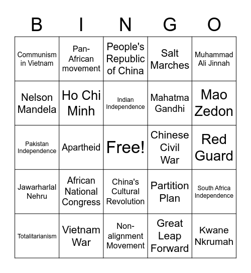 De-Colonization Bingo Card